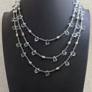 Sterling Silver and Light Blue Topaz Briolette 3 Strand Necklace